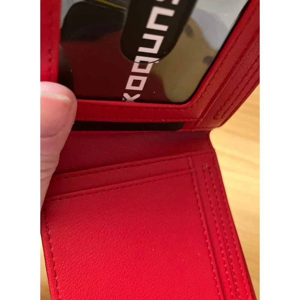 Runbox Mens Bifold Wallet Carbon Fiber Red Leather Interior RFID AirTag Holder